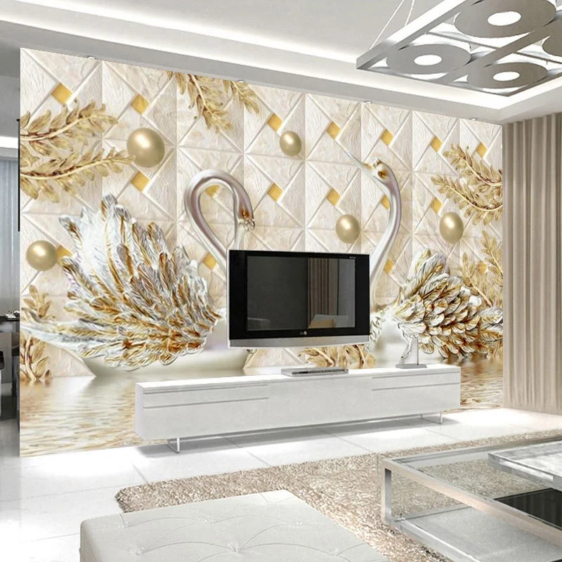 8d 18d Swan Wallpaper Mural Living Room Wall Paper Luxury House Decor Custom Embossed 3d Graphic Design Modern Floral Hotel CMYK