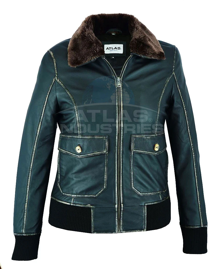 Women pilot Jacket - 100% Sheep Skin GENUINE Leather Military OEM Service Gun Metal Zipper Windproof Regular Support Tanned
