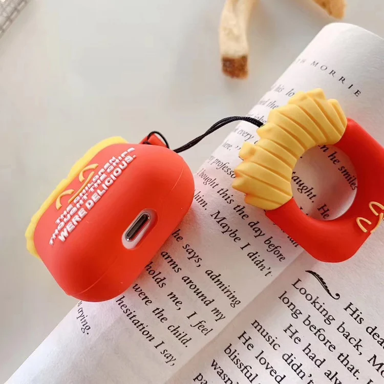 Пользовательский мультяшный картофель фри гамбургер наушники водонепроницаемый силиконовый чехол для airpods