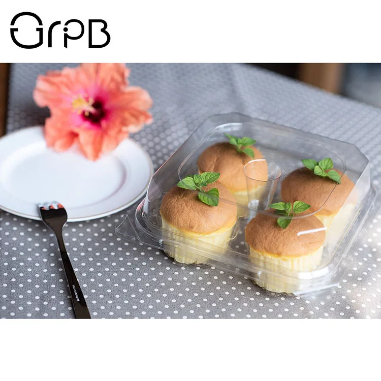 4 Cell Square Disposable Plastic Muffin container Cupcake box