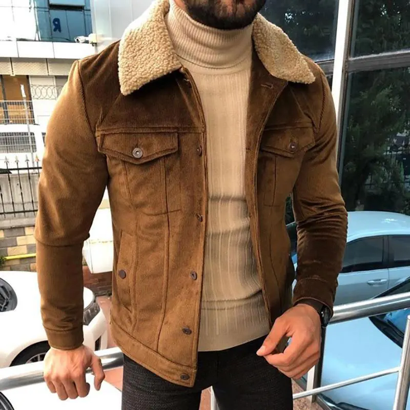 Mens Denim Style Shearling Fur Collar Suede Leather Jacket Causal Sherpa Fashion Bomber Genuine Leather Jacket Wholesale OEM
