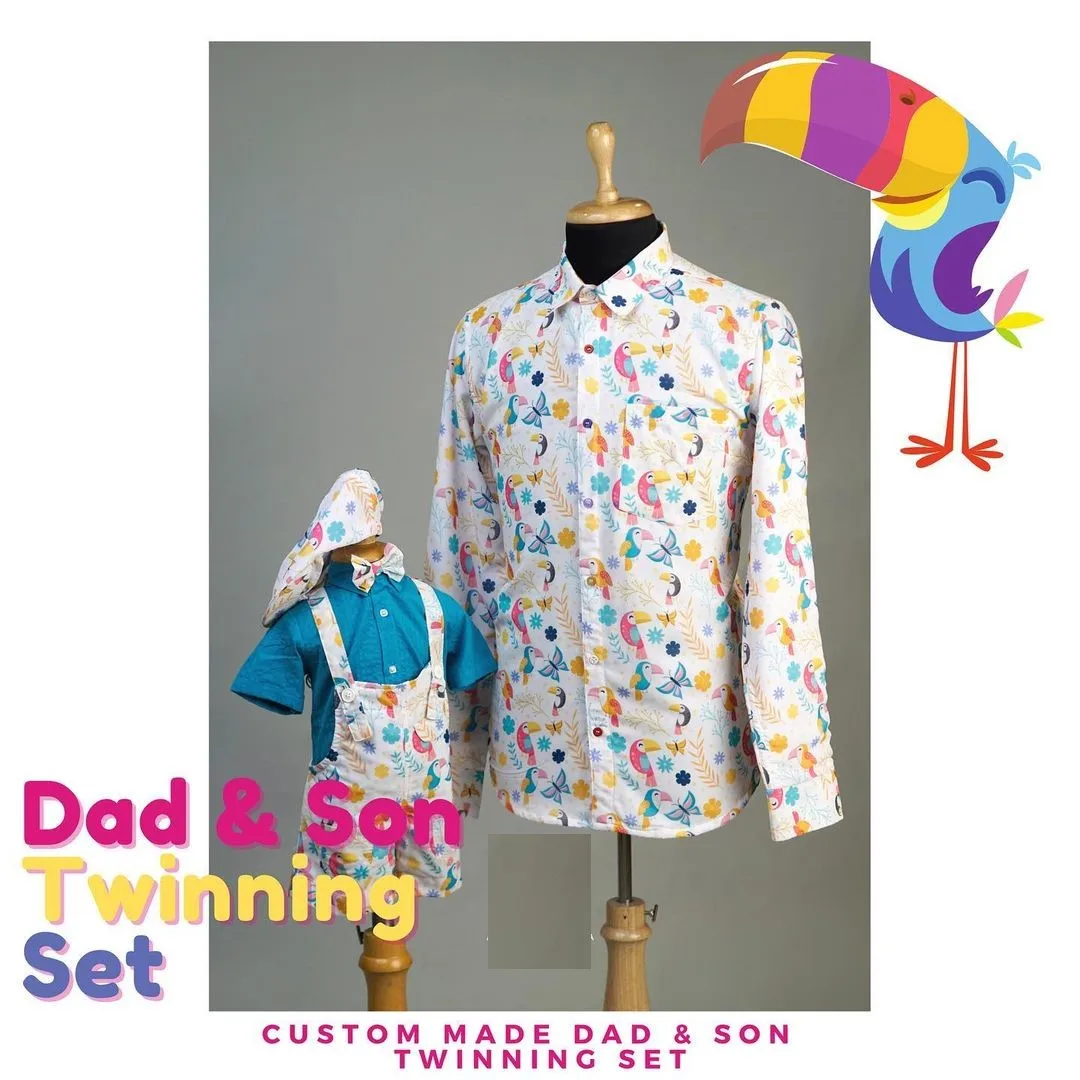Toucan-Butterfly Theme Coordinating outfits Custom Made Family matching Outfits for family Pure Designer Fabric Party Wears