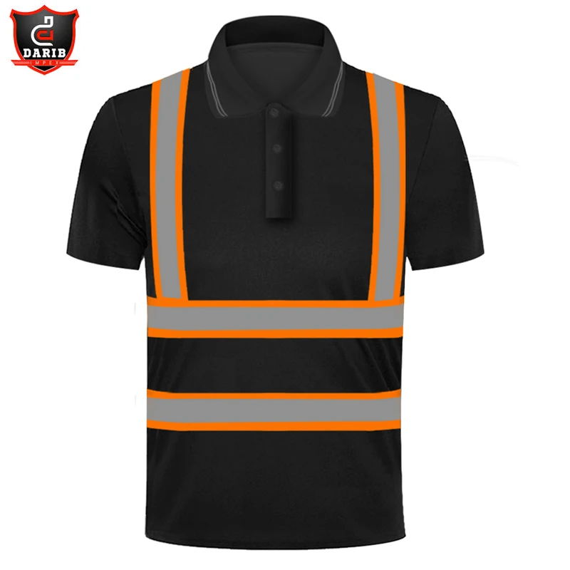 High Visibility Polo Shirt Two Tone Black Safety Polo Shirts Reflective Stripes Hi Vis Construction Clothing