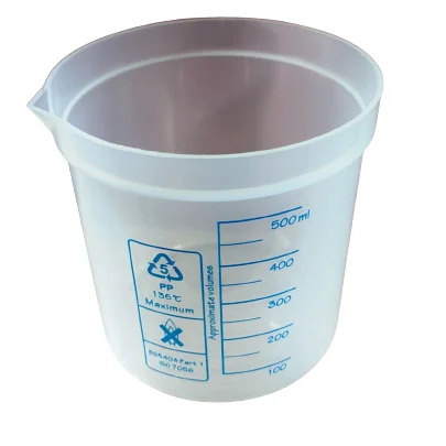 Excellent chemical resistance Polypropylene clear Griffin Squat form with spout blue printed graduations 250ml Beaker