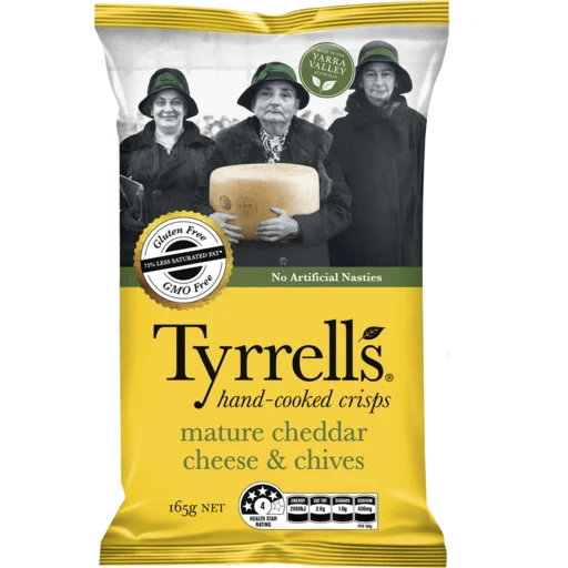 Tyrrells Mature Cheddar Cheese & Chives Crisps fried potato chips 165g