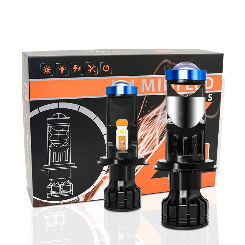 H4 mini led lens Super Bright Y6 Car Lamp Bulb High Low Beam 60W 8000lm H7 Projector Lens Mini bi Led Projector Headlight