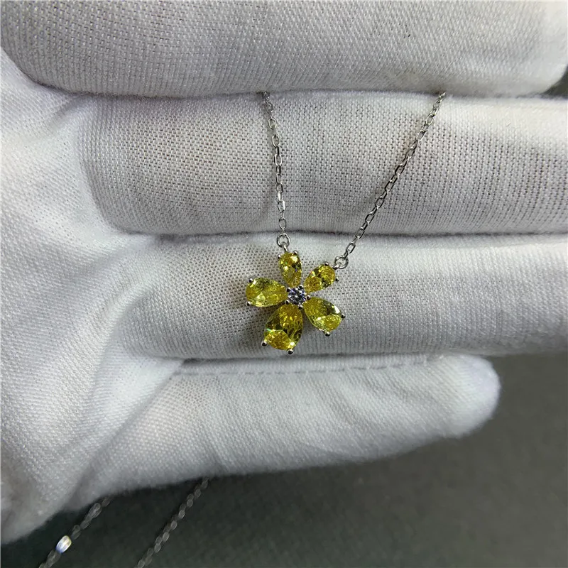 Elegant Yellow Flower Shaped Diamond Necklaces Earring and Ring Jewelry Set