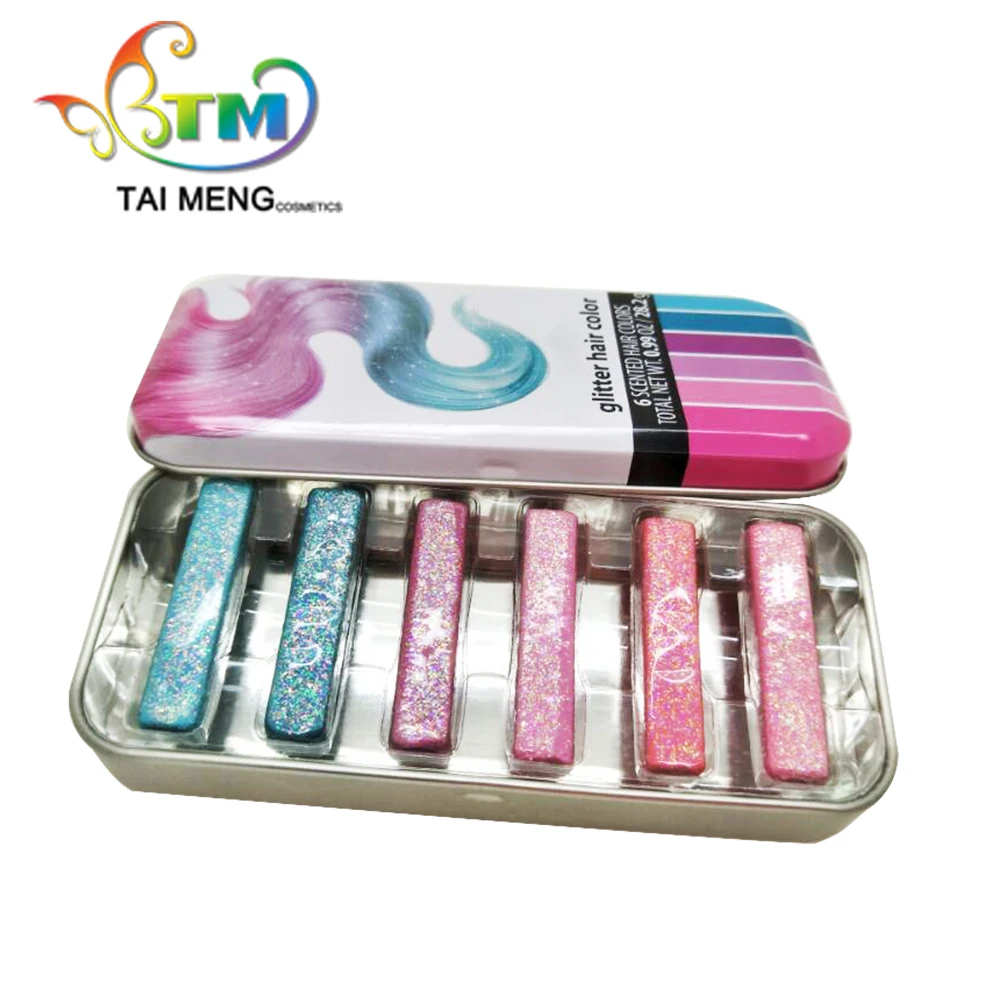 6 видов цветов блеск мелки для волос в жестяная коробка на заказ