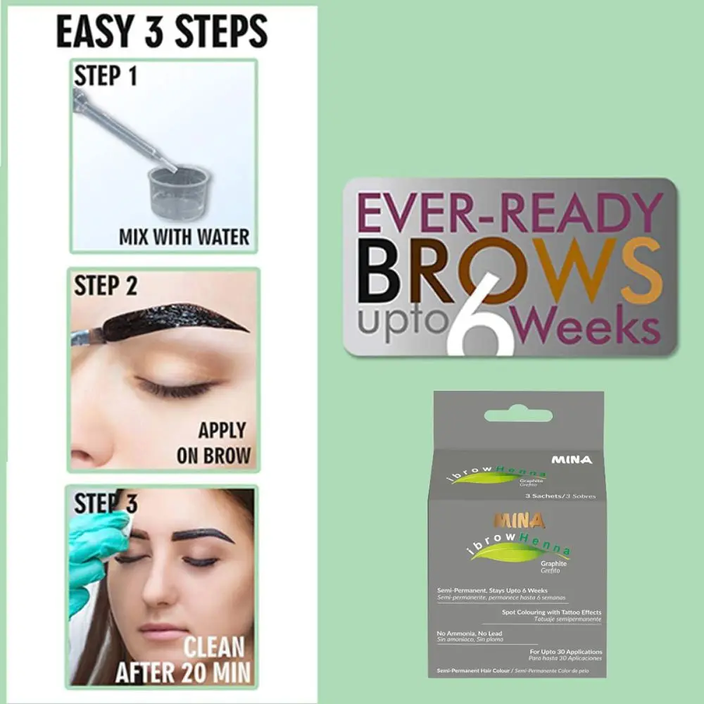Mina eyebrow henna Long Lasting Natural Spot coloring and Hair Tinting Powder, Smudge Proof Up to 30 Applications Graphite