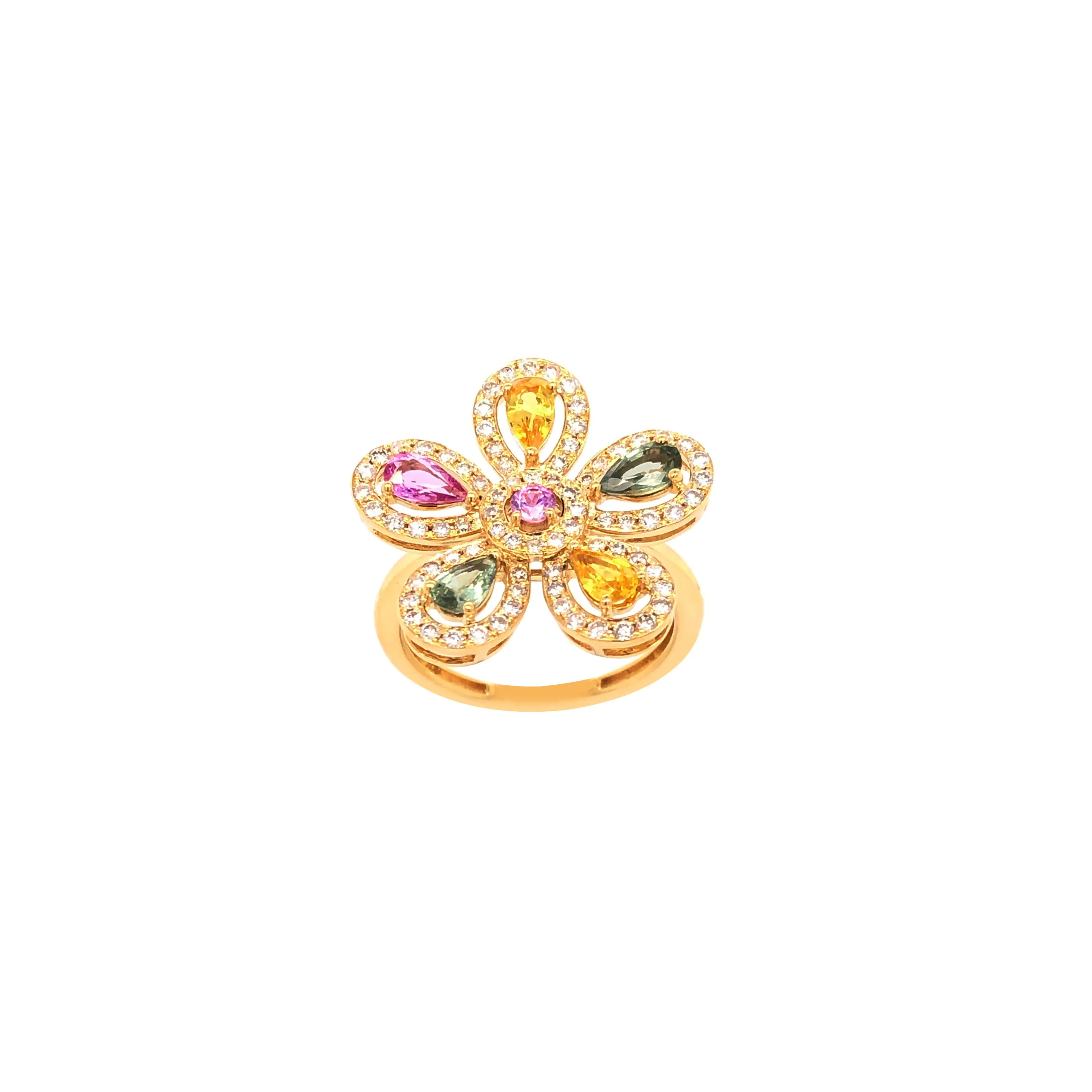 
Daily Wear Elegant Simple Gift 18K Yellow Gold Diamond And Multi Color Semi-precious Stones Ring 