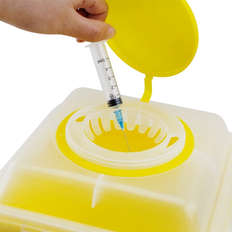 Hospital Portable Safety Yellow Medical Waste 7L Sharps Biohazard Container For Syringes