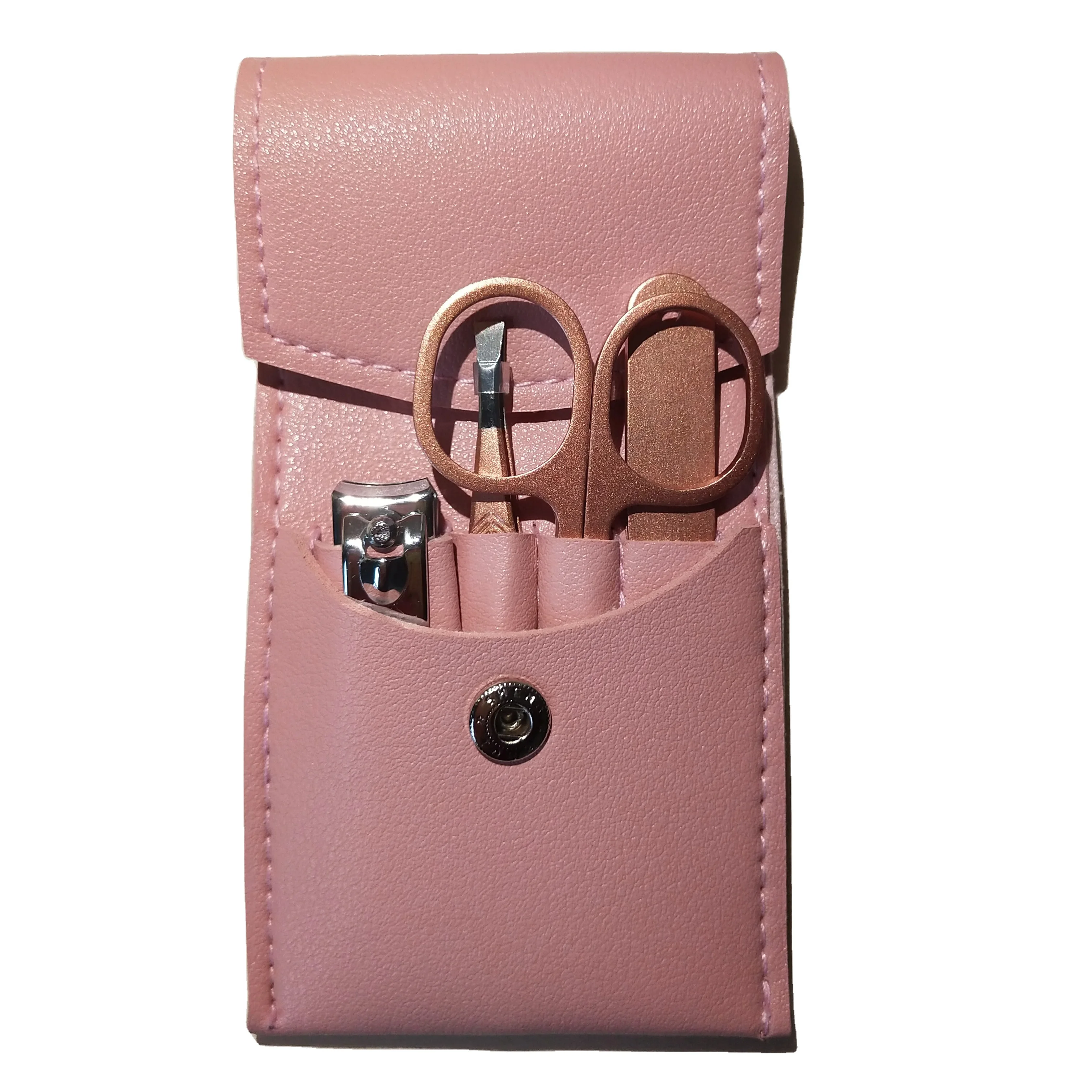 Pink Leather Case with Stainless Steel Manicure Pedicure Tools Finger Toe Nail Clippers Scissors Grooming Kit Beauty Type