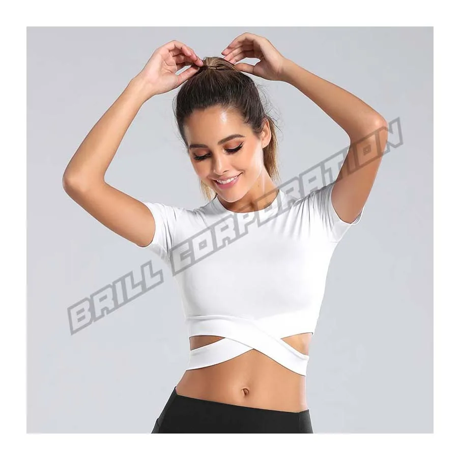 Women Gym Crop Top Compression Yoga Shirts Workout black sport t shirt compression t shirt women