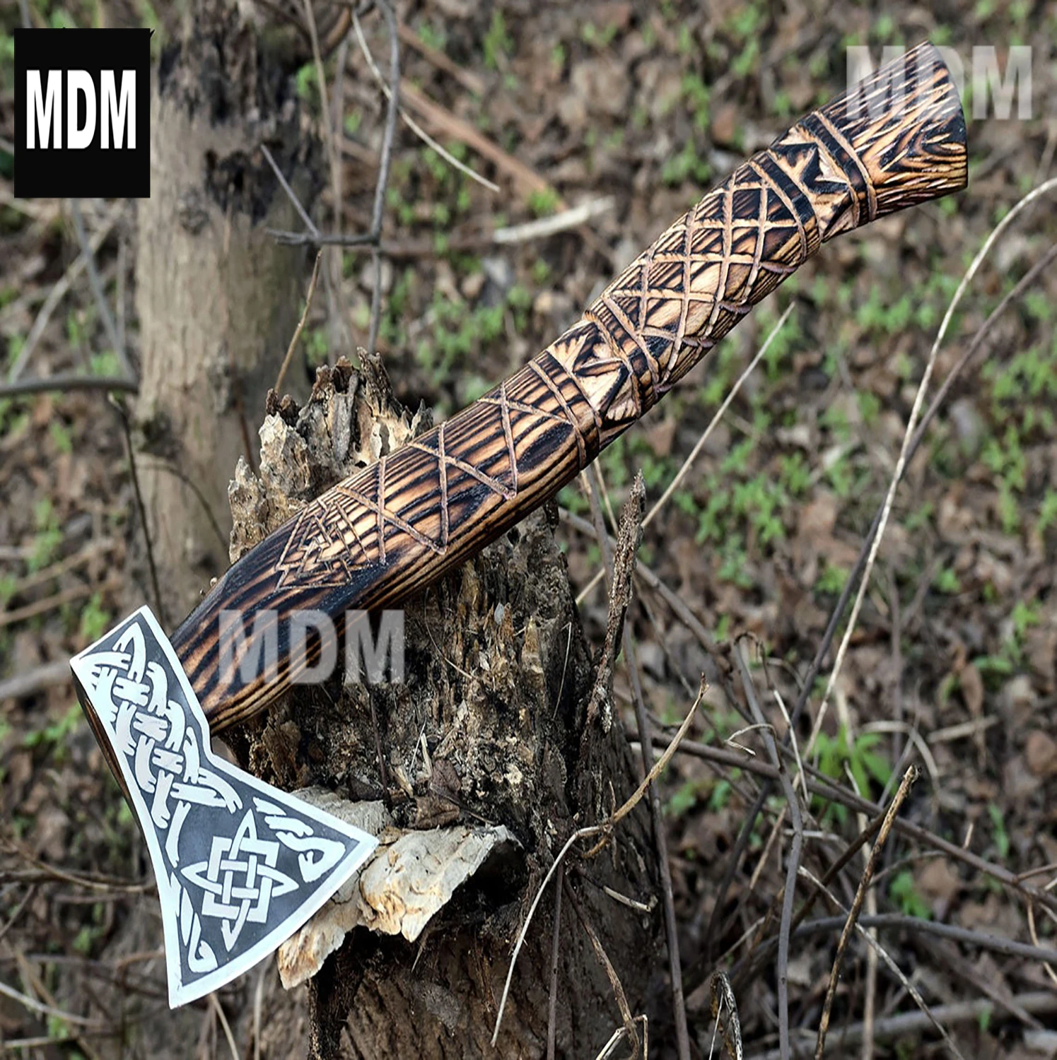 Custom Handmade Carbon Steel Viking Axe with Colored Handle with Leather Sheath