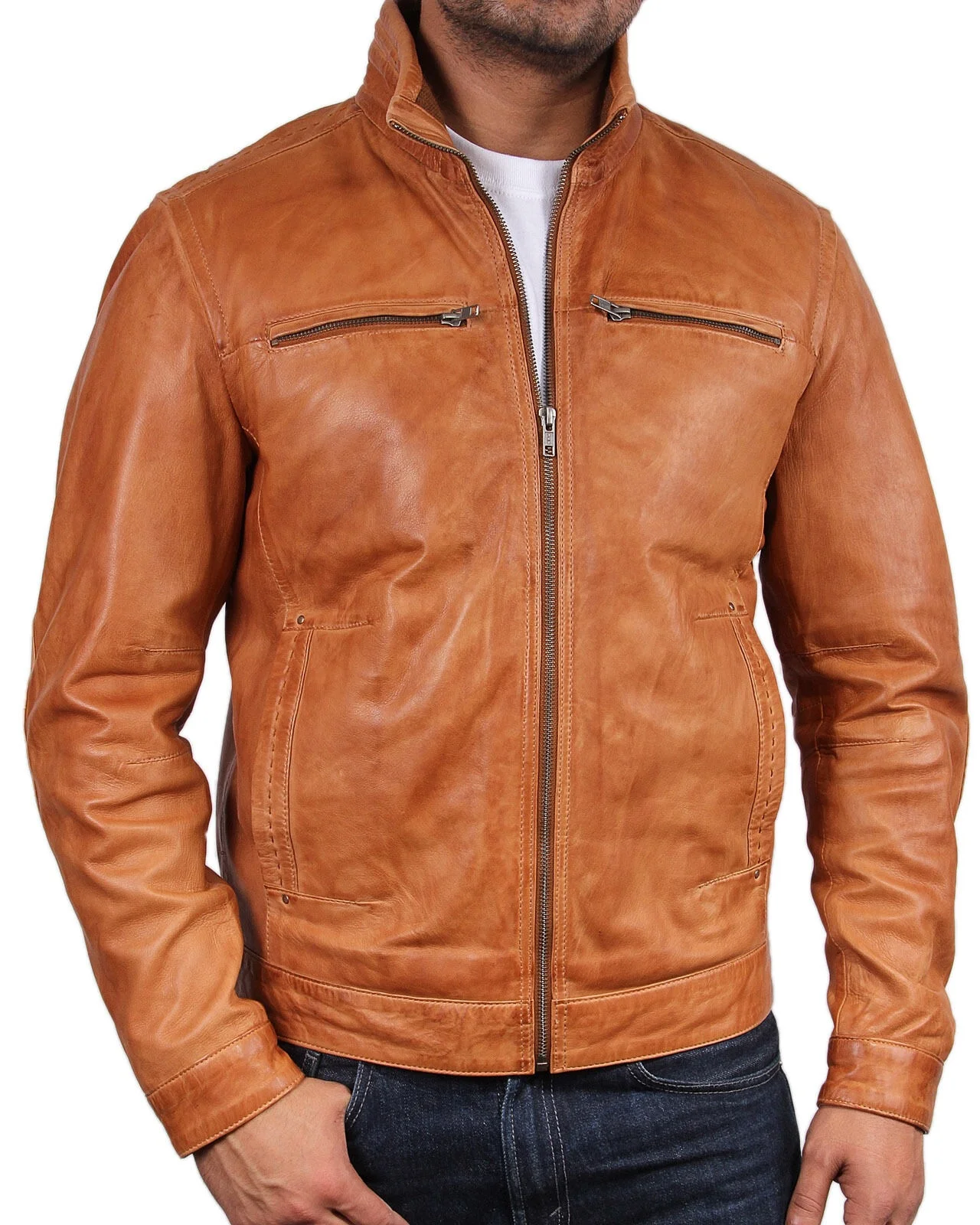 Мужская байкерская куртка из натуральной кожи, повседневная куртка-бомбер из натуральной кожи в стиле ретро, облегающая модная повседневная одежда, куртка