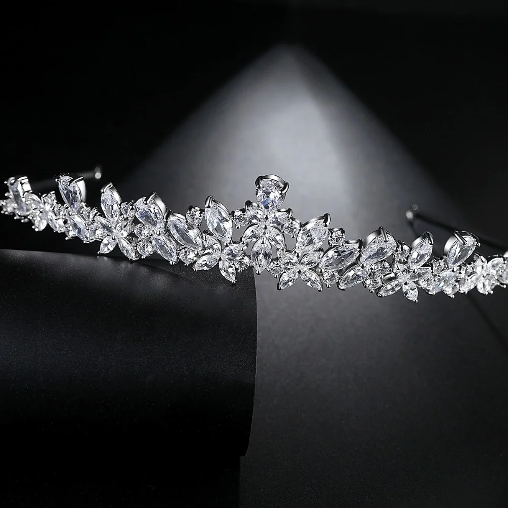 Luxury Wedding Bridal Zircon Tiara Crowns Princess Queen Pageant Clear CZ Jewelry Headband Wedding Hair Accessory Bling Jewelry