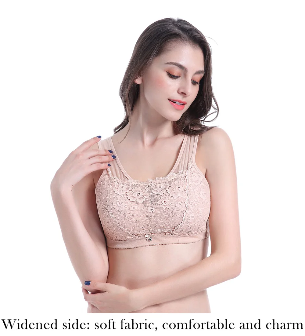 Adjustable Post Mastectomy Insert Pocket Bra DL-004 Rhinestone Buckle Lace decor Post-surgical bra