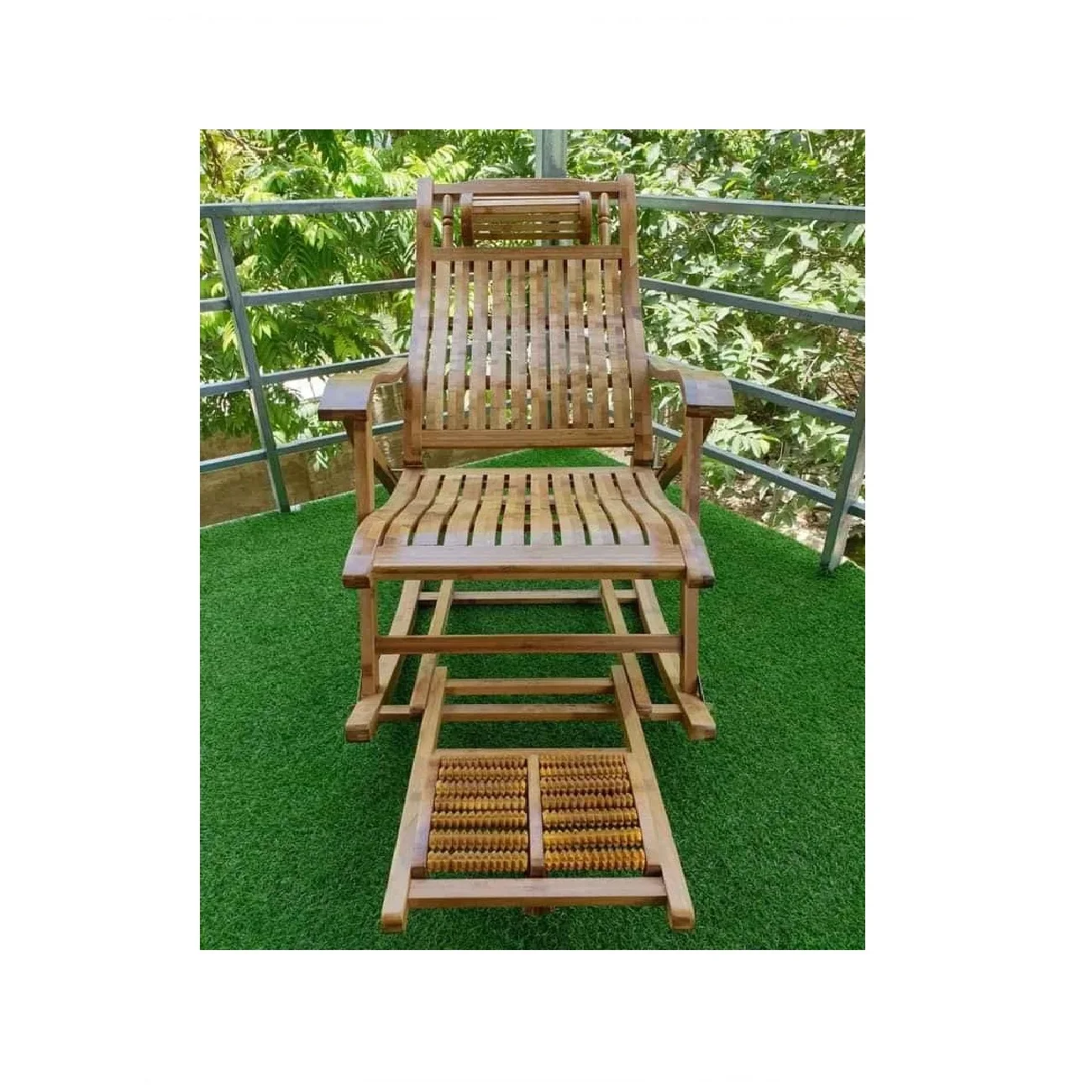 Environment-Friendly 100% Bamboo Rocking Chair Extendable Relaxing Vintage Style Armchair Bamboo Hammock Chair