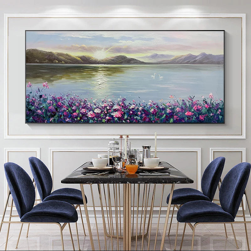 2021 Modern Landscape Canvas Oil Painting purple flower Wall Art Decors for Living Room 20X39inch/50X100cm