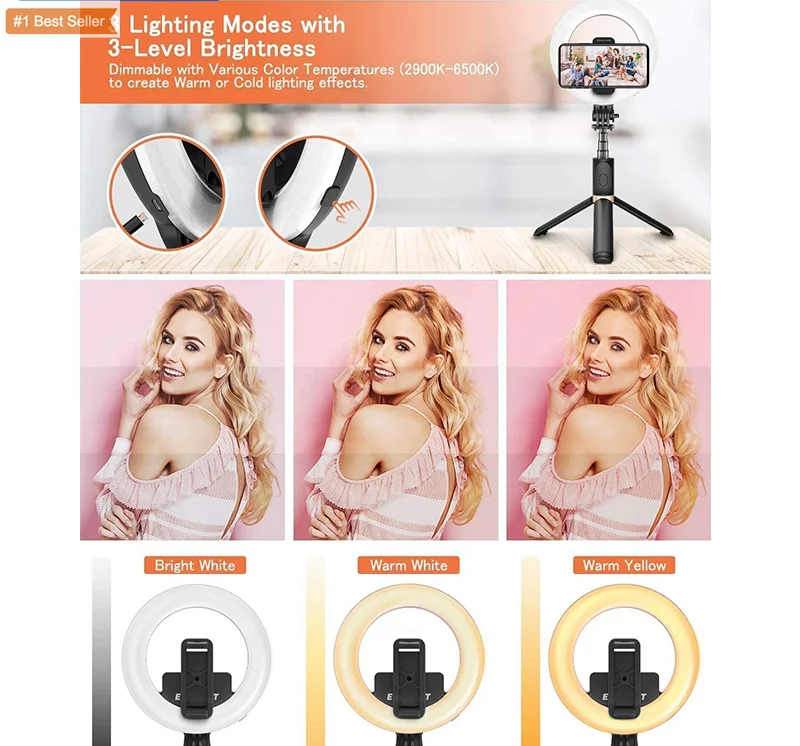 6 дюймов штатив с защитой от повреждений и кольцом свет для телефонов на базе Android Стенд видео светодиодная кольцевая лампа батарейным питанием кольцевой светильник Q07 селфи функцией Bluetooth