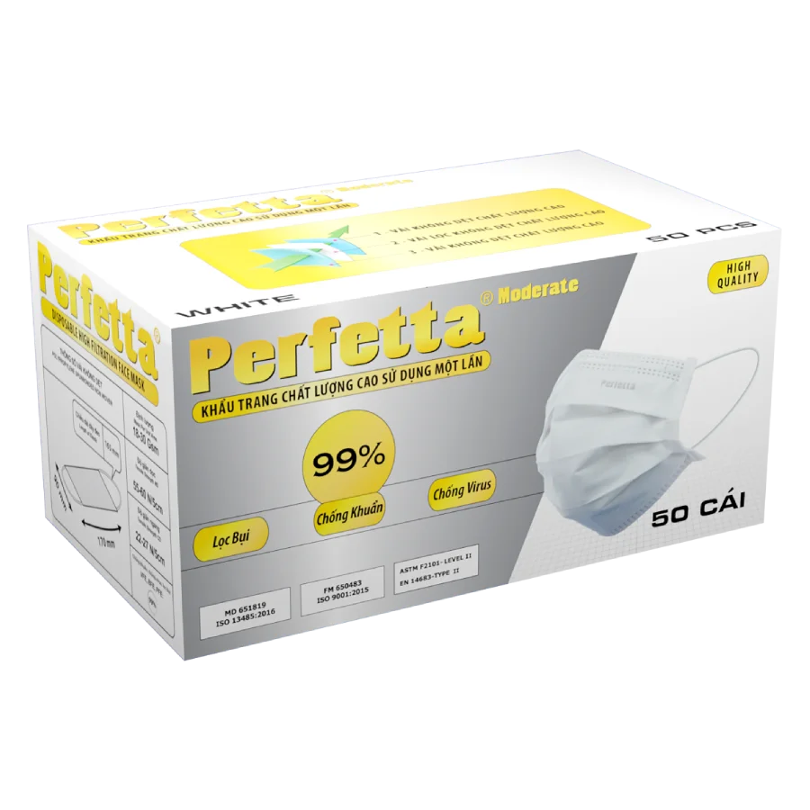  Вьетнамское высококачественное одноразовое белое синее умеренное 3-слойное Медицинское покрытие для лица