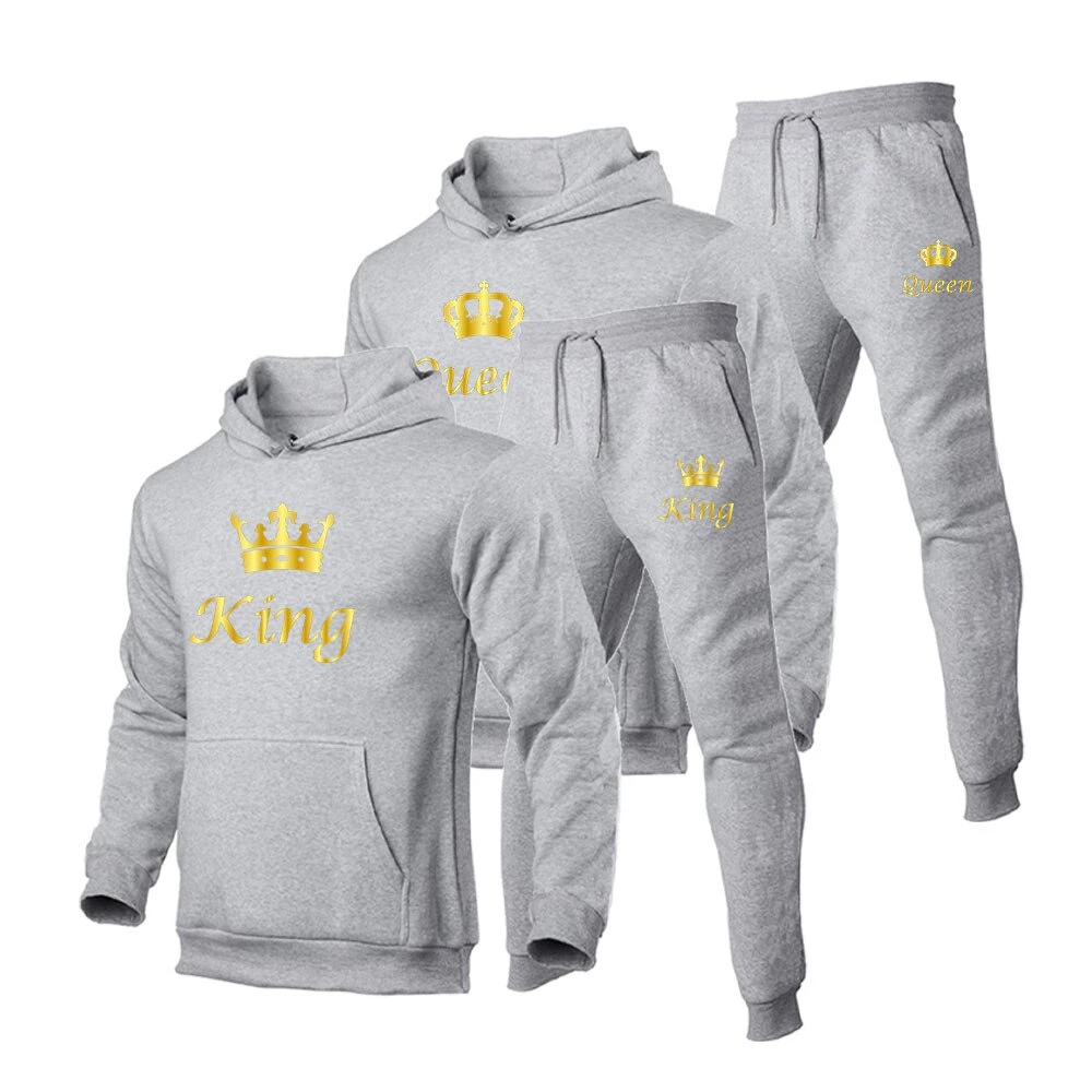 Couple Pullover Silk Screen Printed Long Sleeve Solid Custom Sweat Suits Street Fashion Top Trendy Super Thick Sports Tracksuit