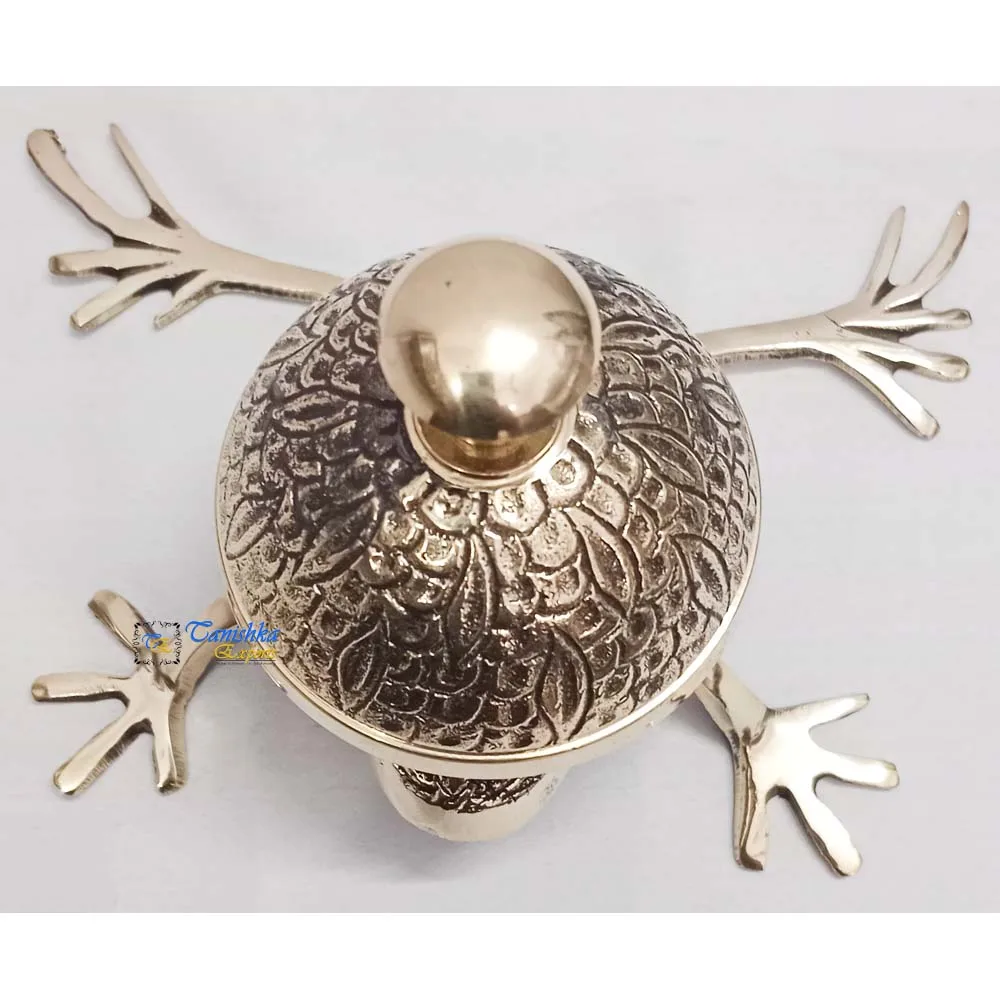 Vintage Tortoise Design Brass Hand Embossed Wireless Table Bell Ornate Counter Bell for Home Office Use Doorbell Type