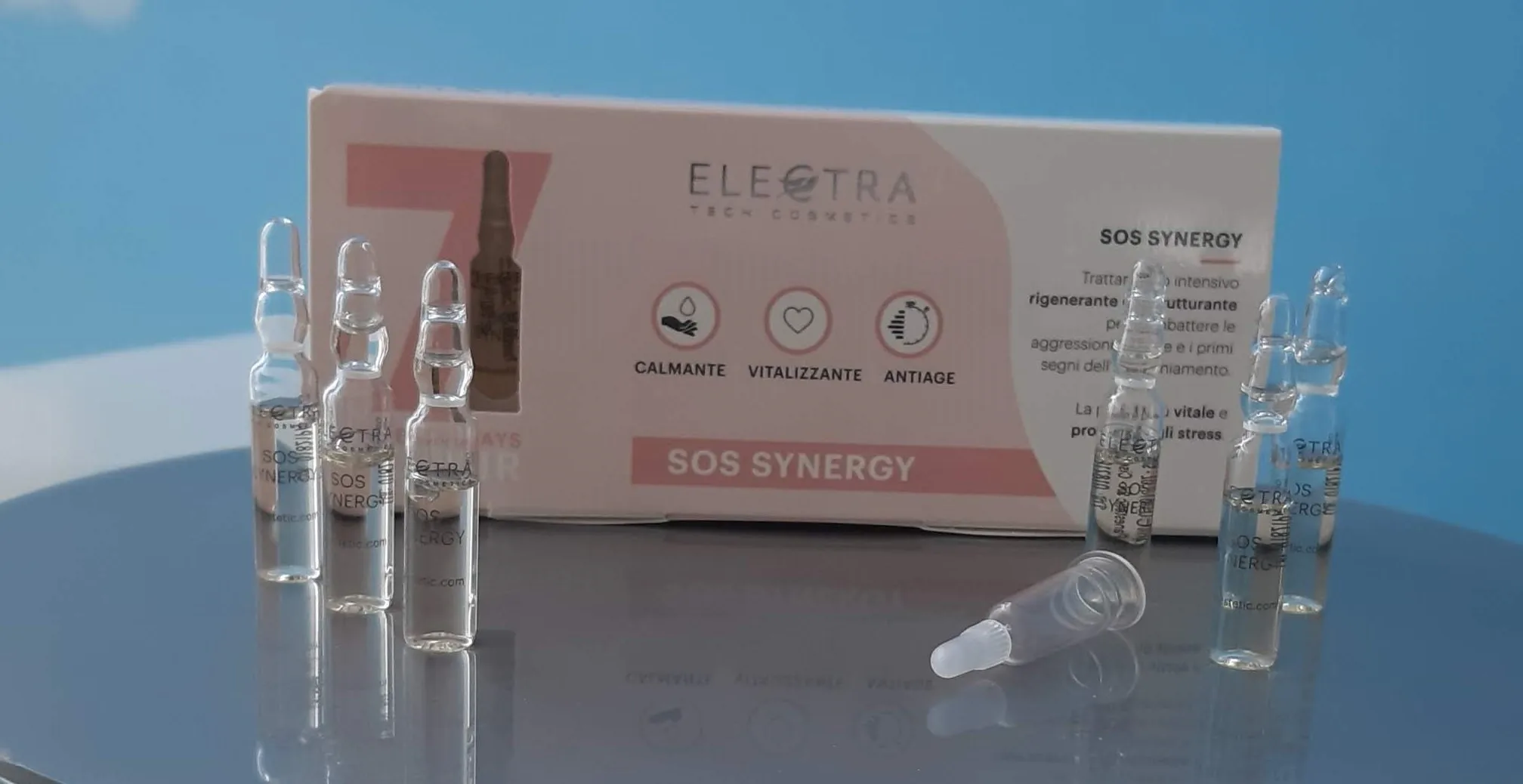 Electra 7 Days Sos Synergy Face Serum single dose ampoules Soothing Treatment Made in Italy Homeuse