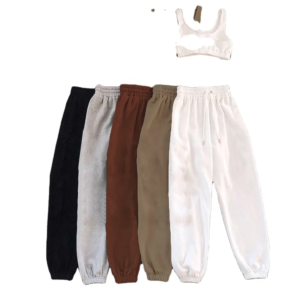 High Quality Winter Crop Top Jogger Set 100% Cotton Slim Fit Women Blue Sweat suit with custom logo