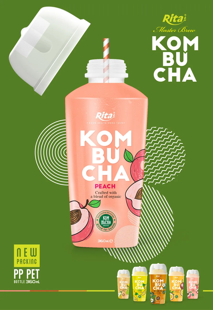 
Manufacturer Private Label Organic Tea 360ml Bottle Black Tea Passion Fruit Flavor Kombucha Tea Dinks 