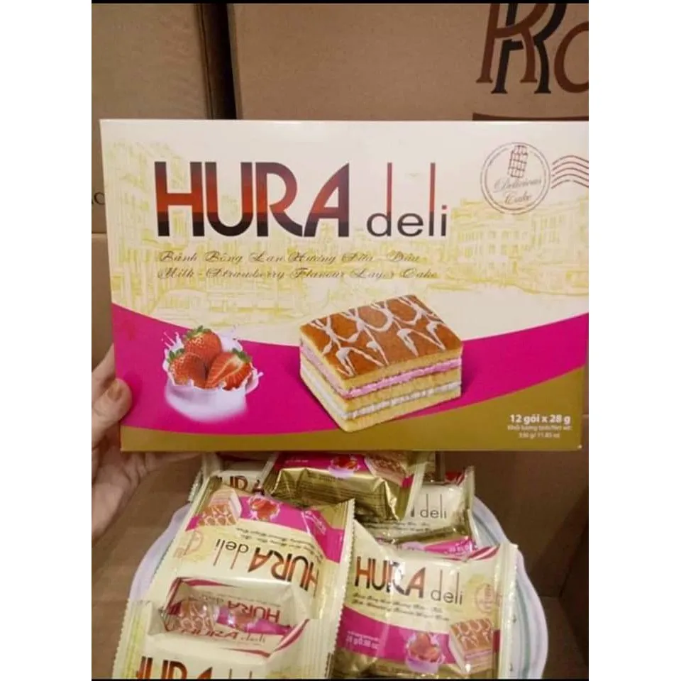 (BIBICA BRAND) HURA DELI STRAWBERRY MILK  336G SPONGE CAKE VIET NAM
