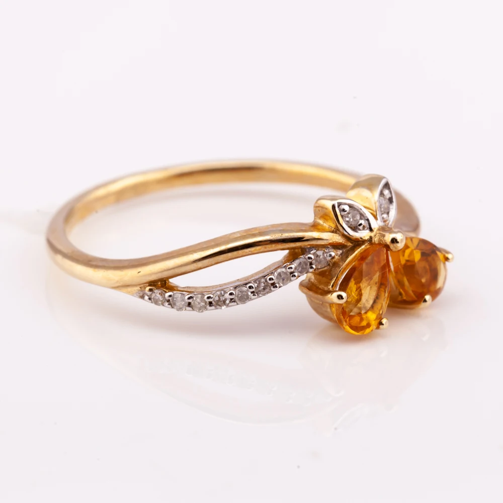 14K gold plated Silver 925 natural Citrine and diamond Ring Butterfly shape factory price from Thailand Manufacturer