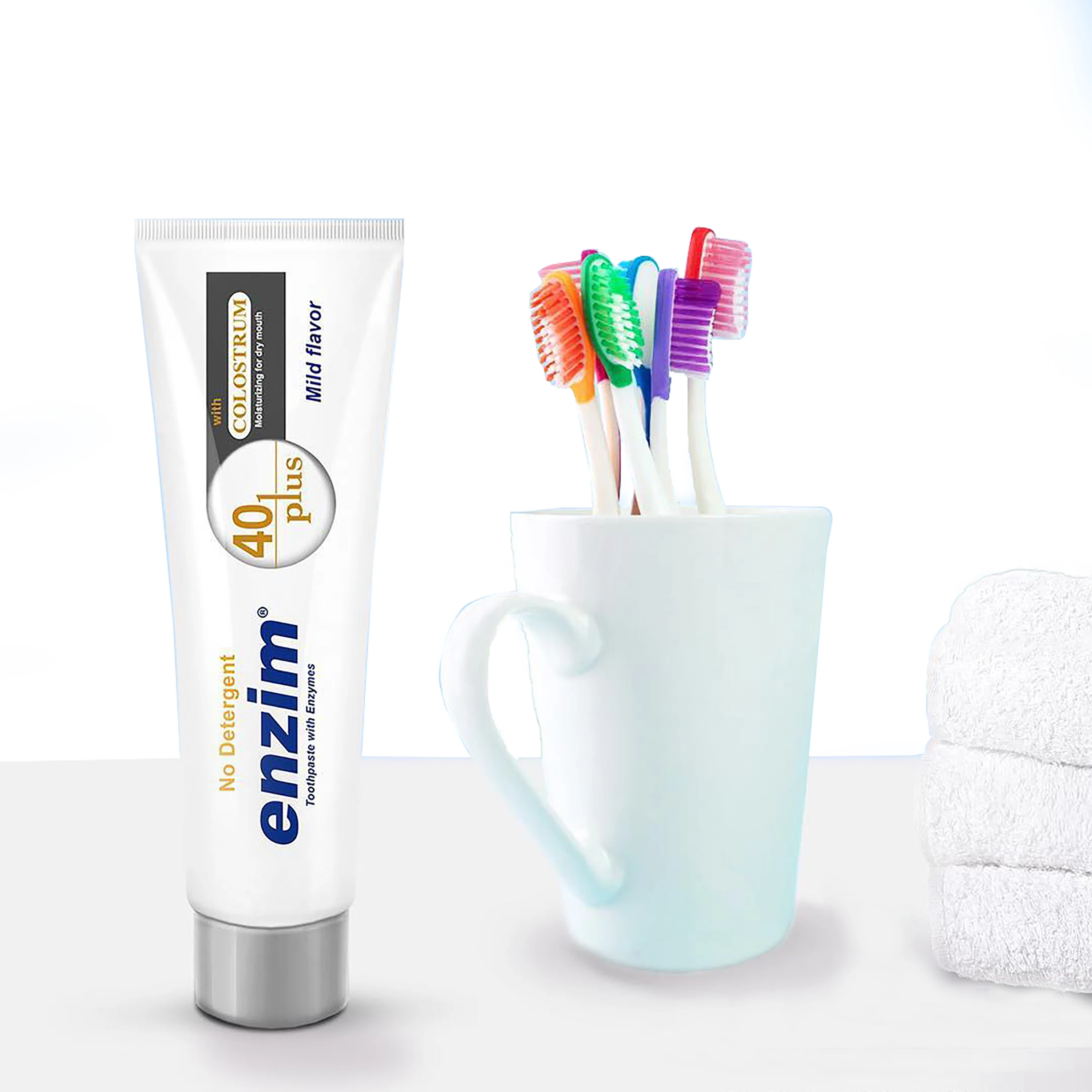 Зубная паста с активным ферментом, люстром, витом е и нитратом калия, без моющего средства. Специальная формула более 40 лет