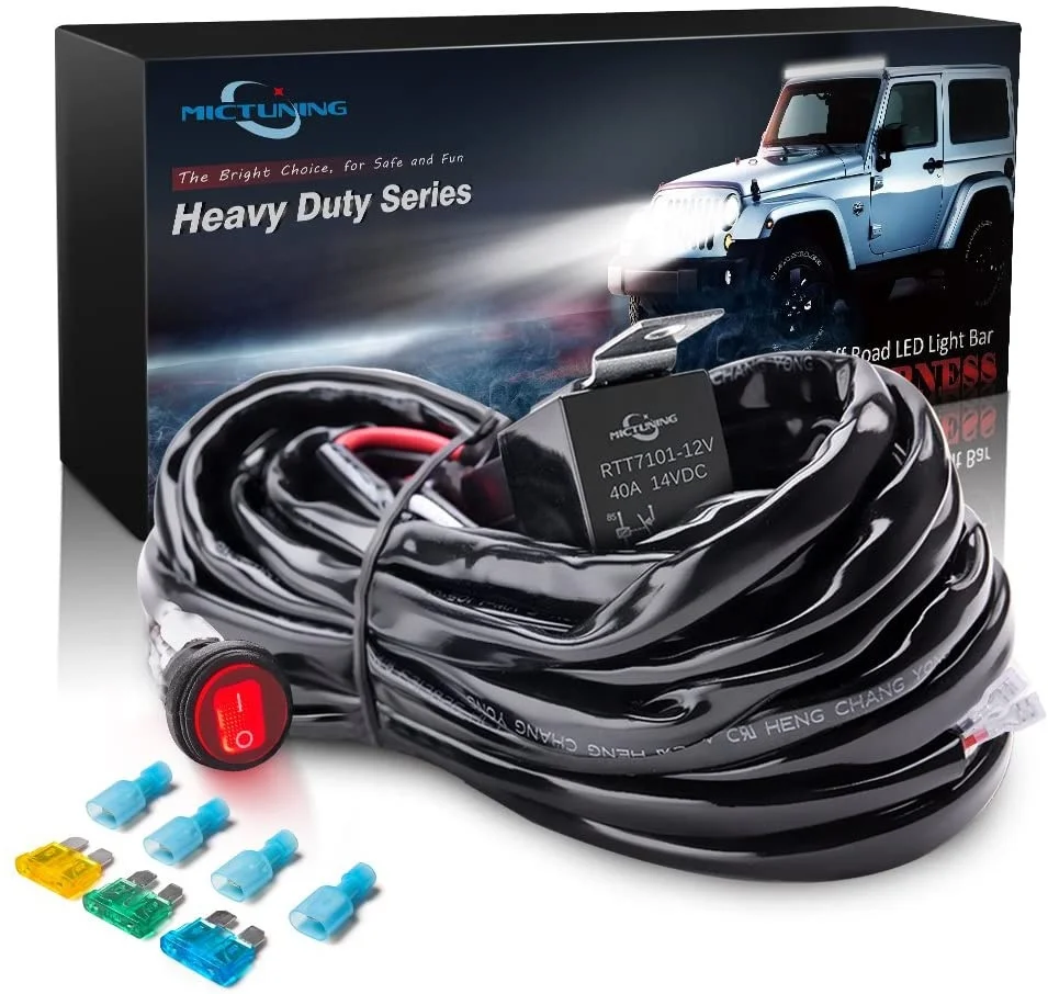MICTUNING LED light bars 12ft 2 Lead Fuse 40A Relay ON-OFF Waterproof Toggle Switch Line Set Automotive Power Wiring Harness