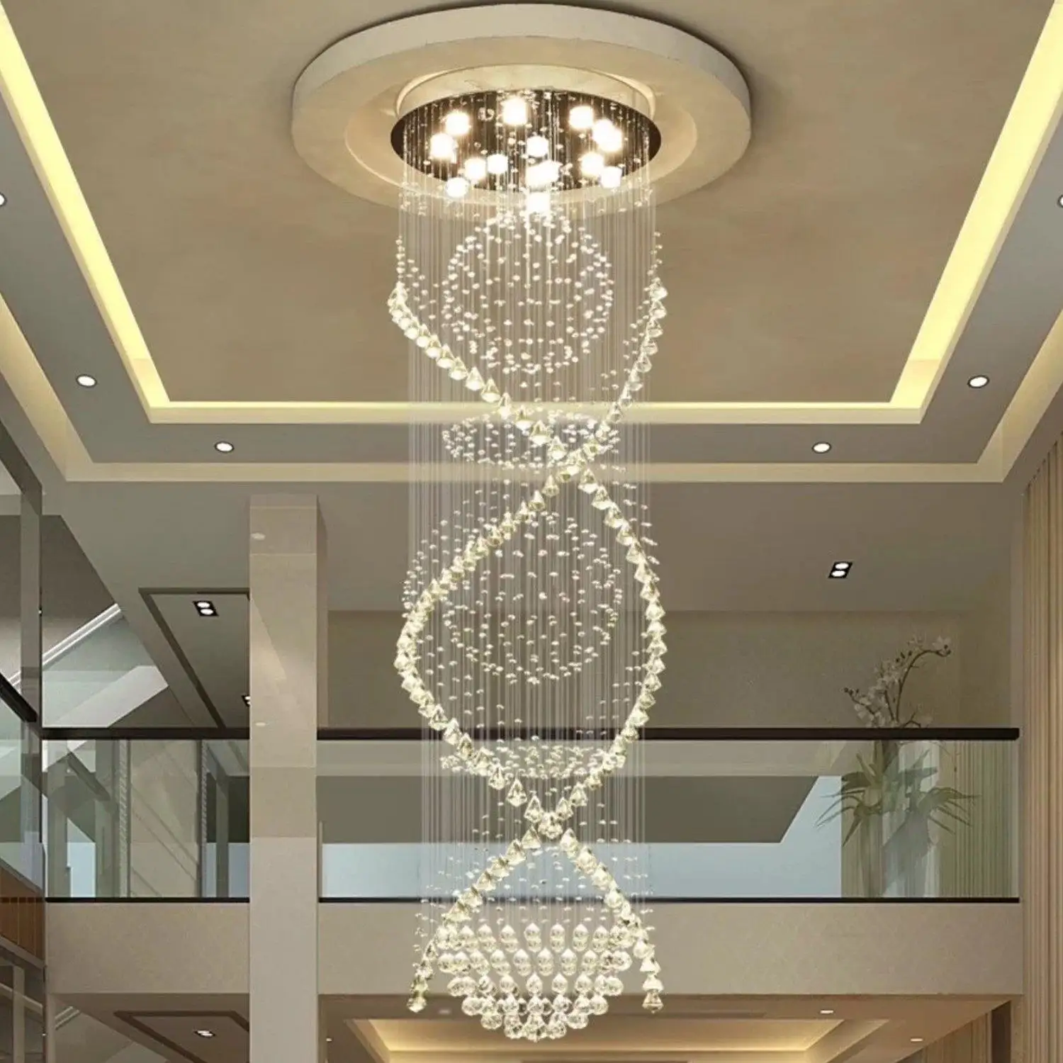 Modern Spiral Sphere Crystal Chandelier / Raindrop Spectacular Ceiling Light / Crystal Ball Pendant Lighting