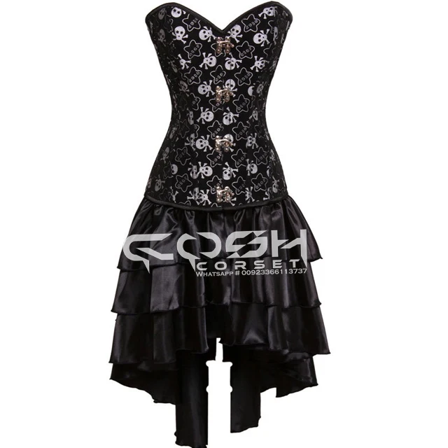 Wholesale New Arrival Skull Corset Dress With Attached Skirt, Over Bust Top Trending Fancy Club Wear Corset Dress Supplier