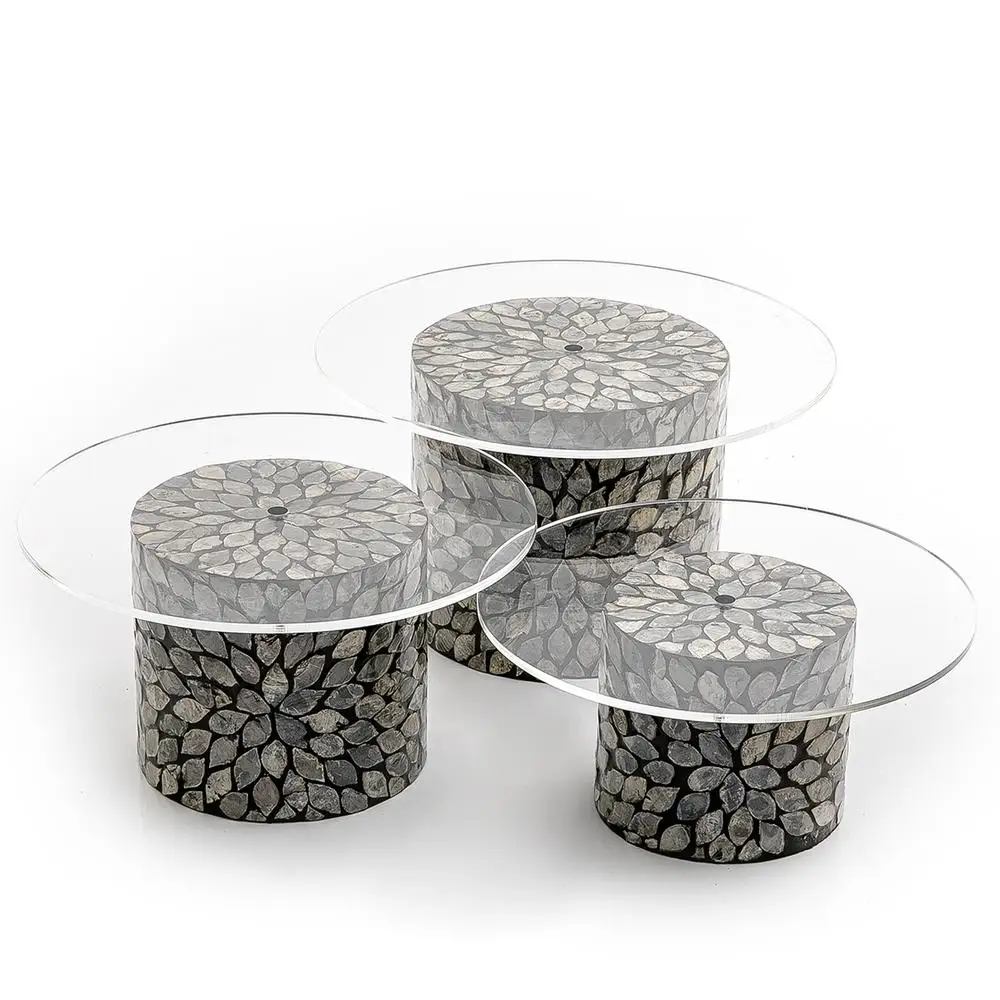 Высокопопулярный продукт декоративная подставка для торта с вставкой из кости домашнего со стеклянным верхом набор 3 предметов