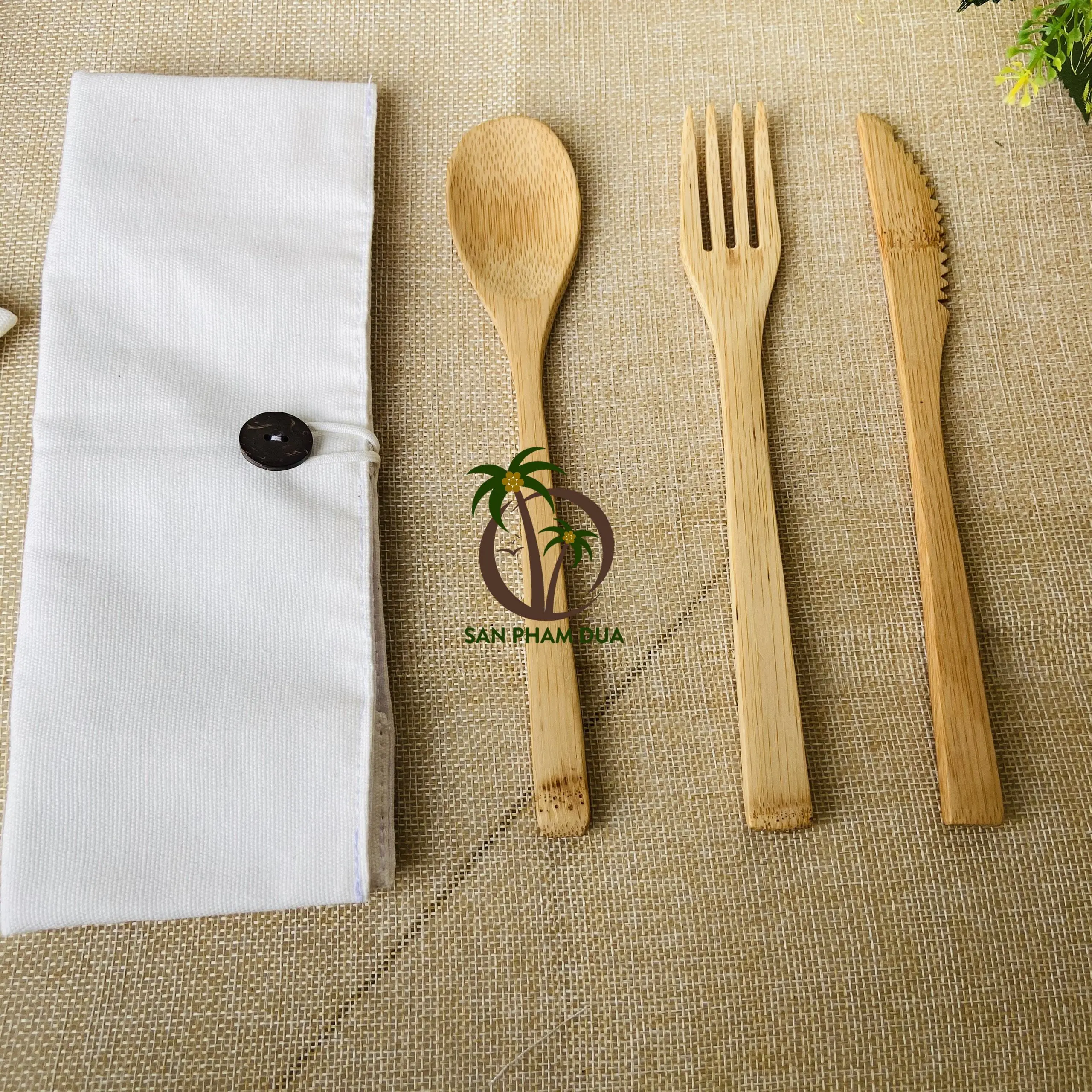 Coconut wood cutlery Coconut cutlery wood handle disposable wooden cutlery set/Wooden travel set/Stainless wooden cutlery
