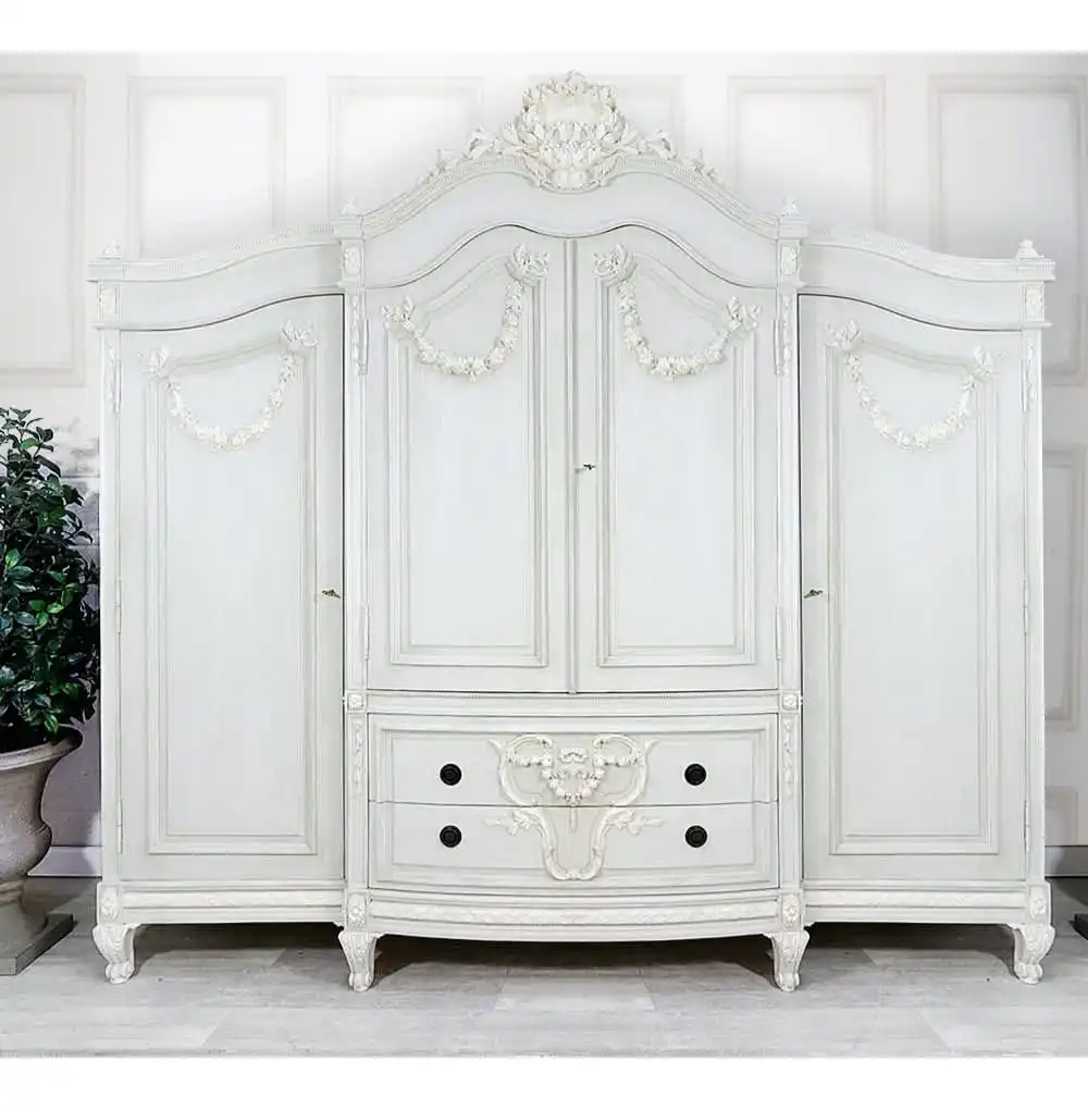 Hot Sale Classical Design White Wardrobe for Bedroom From Solid Wood Indoor Wrdrobes Bedroom Furniture Mahogany With Hand Carved