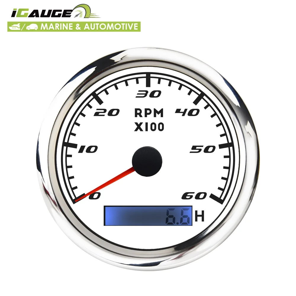 85mm electrical 60 RPM white face red LED tachometer with hour meter for