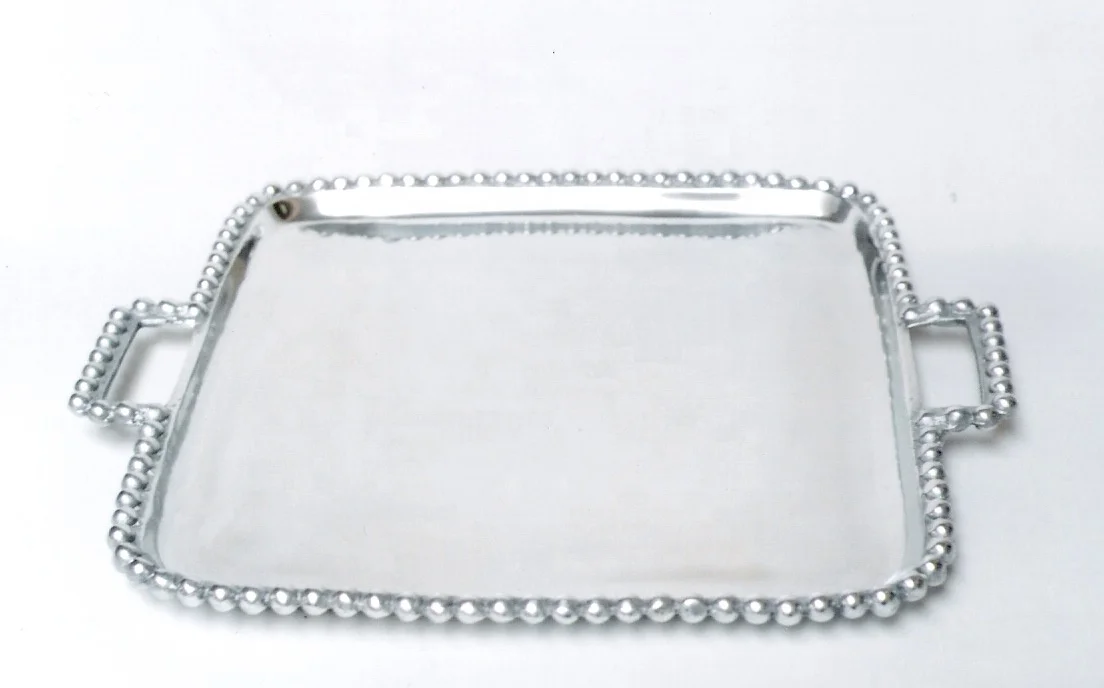 Aluminum Square Serving Tray Antique Plain Polished Platter Dinning Table Decorative Silver Serving Tray At Low Price