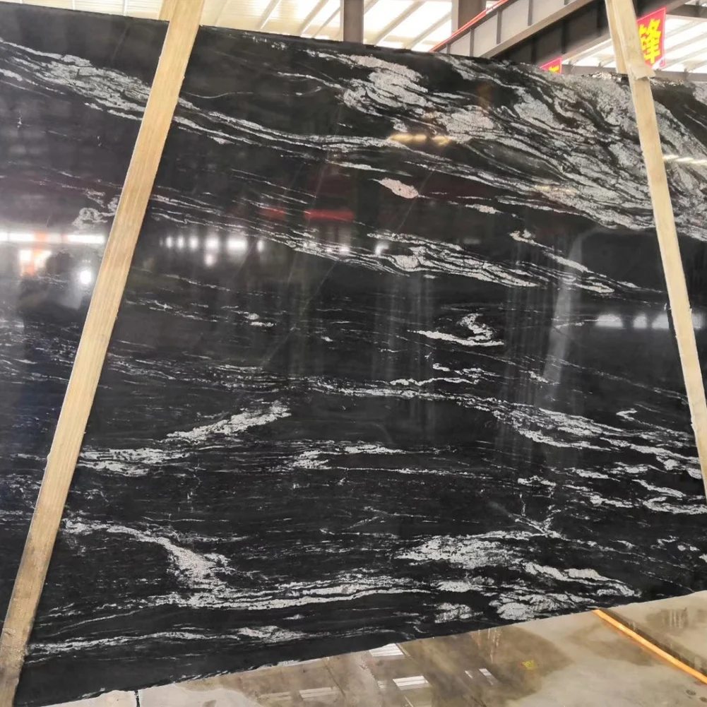 Natural Stone Marble Slab Table Top Everest Black Marble Slab for Bathroom