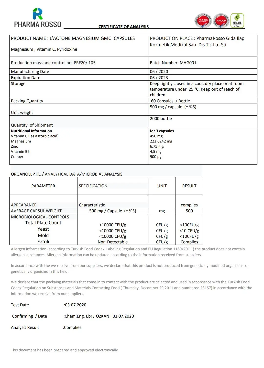  Lactone Magnesium GMC 500 mg turkey manufacturer wholesale private label