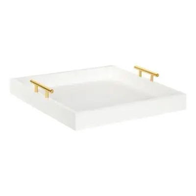 White Wood Square Tray with Stainless Steel Frame BY KSN