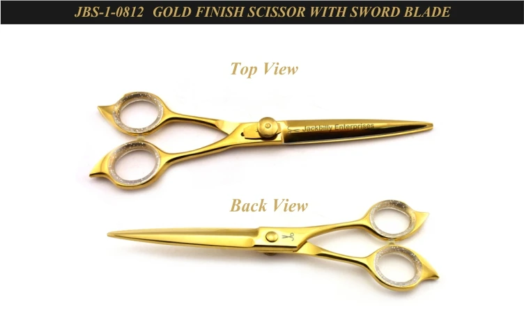 High Quality Barber Barber Scissors in Japanese Steel Gold Finish Sword Design Blade With Cat Design