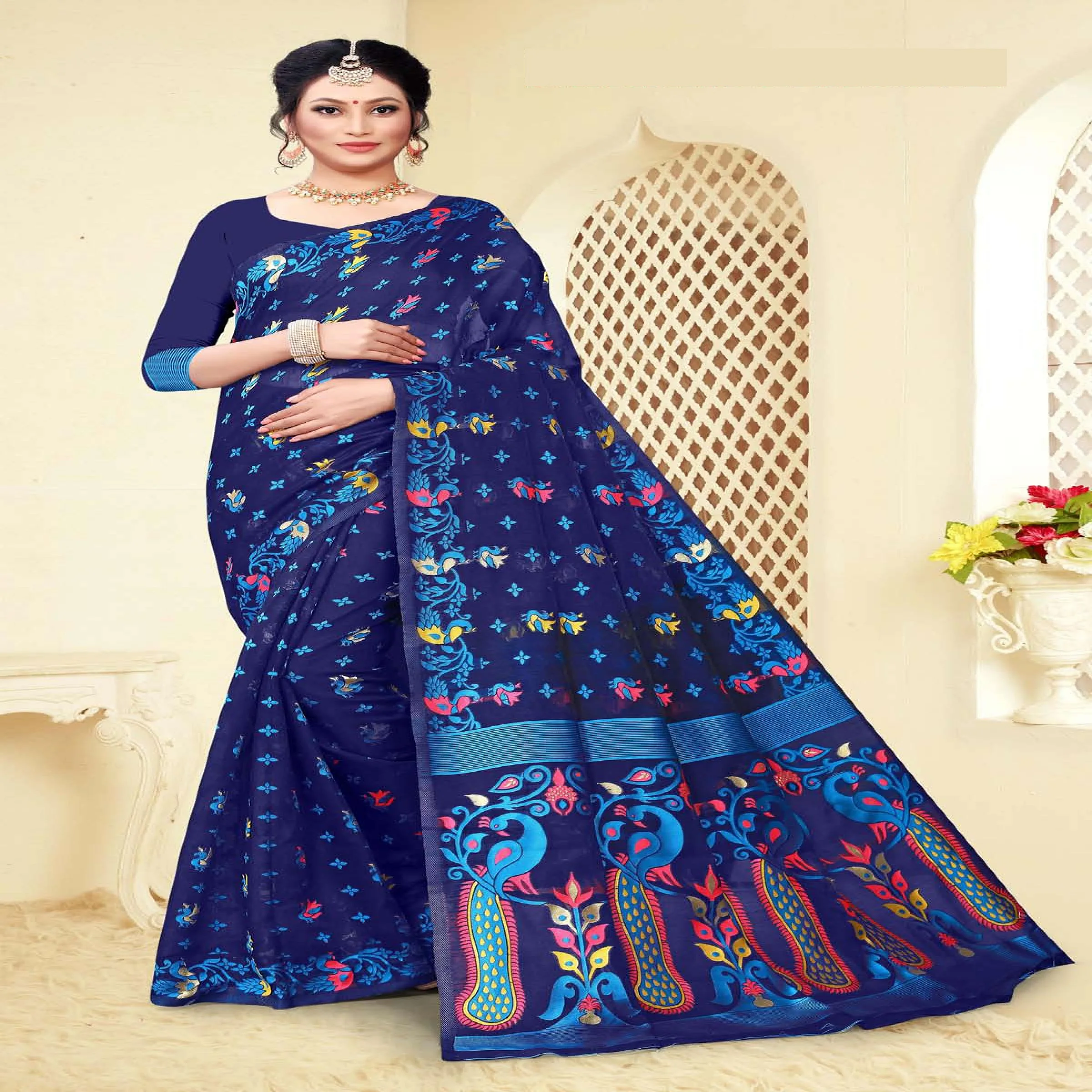 
 Дизайнерское сари Dhakai, Павлин, JEQUARD, дизайн, хлопковая пролетная мягкая ткань, сари, блузка из Индии, Сурат, гуджарат, одежда, сари  