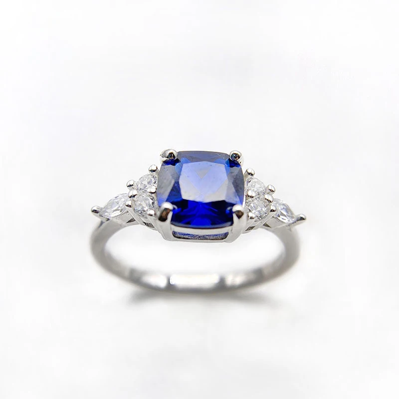 High Quality Popular Synthetic Sapphire  White CZ Ring Jewelry 925 Silver Rings