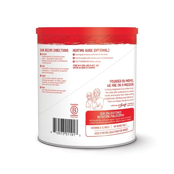 
Happy Baby Organic Baby Cereal Oatmeal with Iron and Choline Support Baby Brain Development 