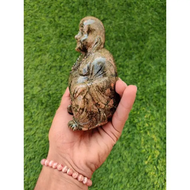 Unakite Laughing Buddha Natural Crystal Hand Carved Healing Stone Black Obsidian Buddhas Statue for wholesale