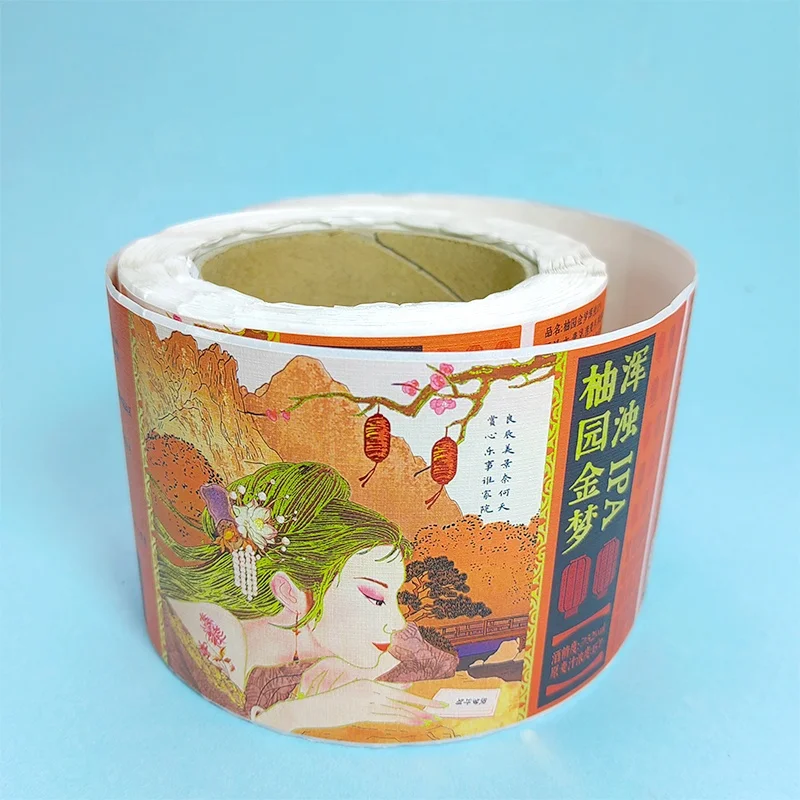 GH-Printing  Custom Adhesive Red Wine Label  Roll Printing Liquor Beer Bottle label Gold Foil Hot Stamping